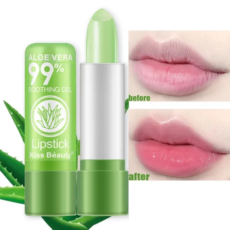 Lápiz labial 99% de Aloe Vera que cambia de Color, no se decolora fácilmente, bálsamo labial hidratante de larga duración con temperatura, 1 unidad