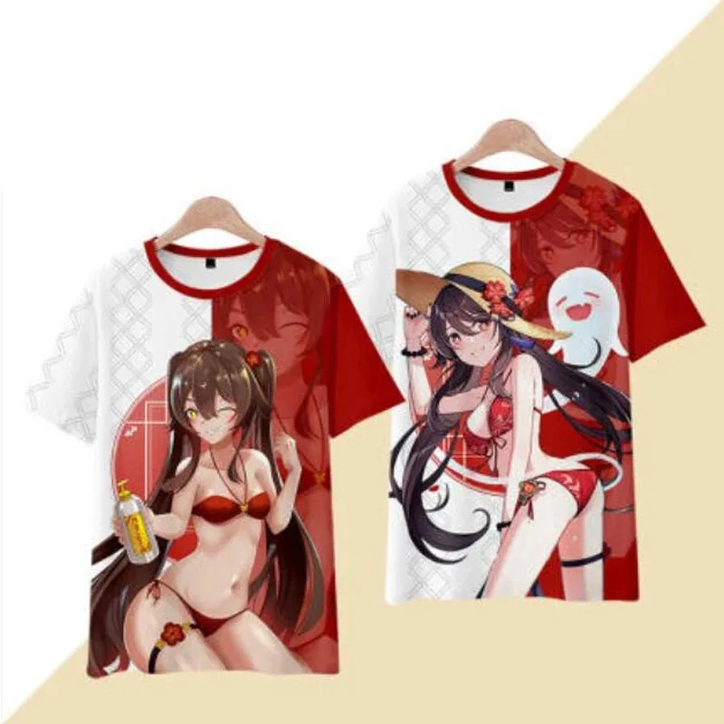 

Genshin Impact Hu Tao T Shirt Men Women Japanese Anime Kawaii Hutao Cosplay Short Sleeve Funny Tshirt Graphic Tees Streetwear