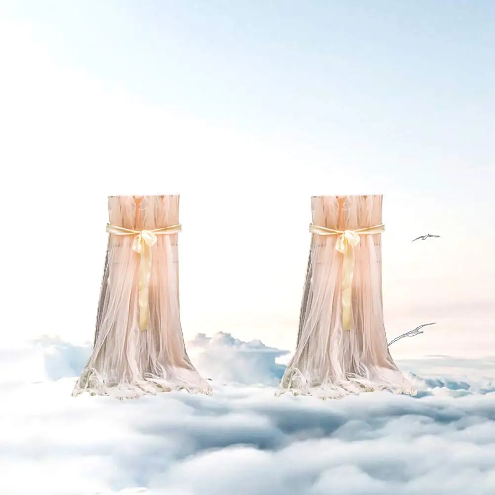 

2Pcs Tulle Chair Cover Long Bow Tie Mesh Skirt Slipcovers for Wedding Baby Shower Bridal Party Decor Khaki Tulle Chair Cover