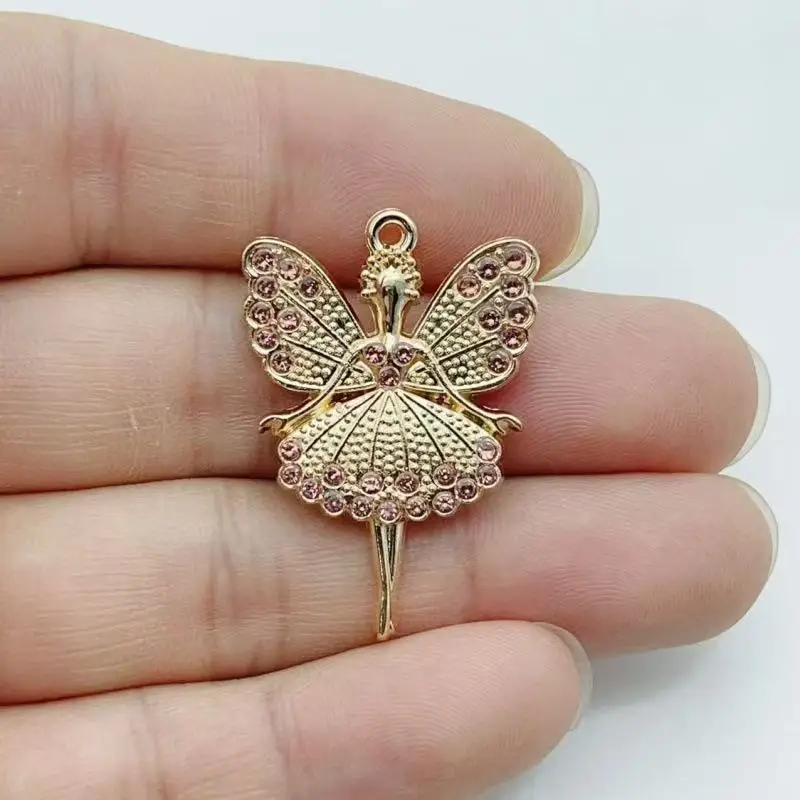 10PCS DIY Color Ballet Girl Angel Gold Alloy Jewelry Accessories Clothing Accessories Keychain Pendant view 4