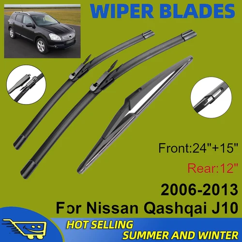3 uds para Nissan Qashqai J10 2006-2013 24 ""+ 15"" + 12 ""escobillas de limpiaparabrisas delanteras y traseras accesorios para cortador de ventana