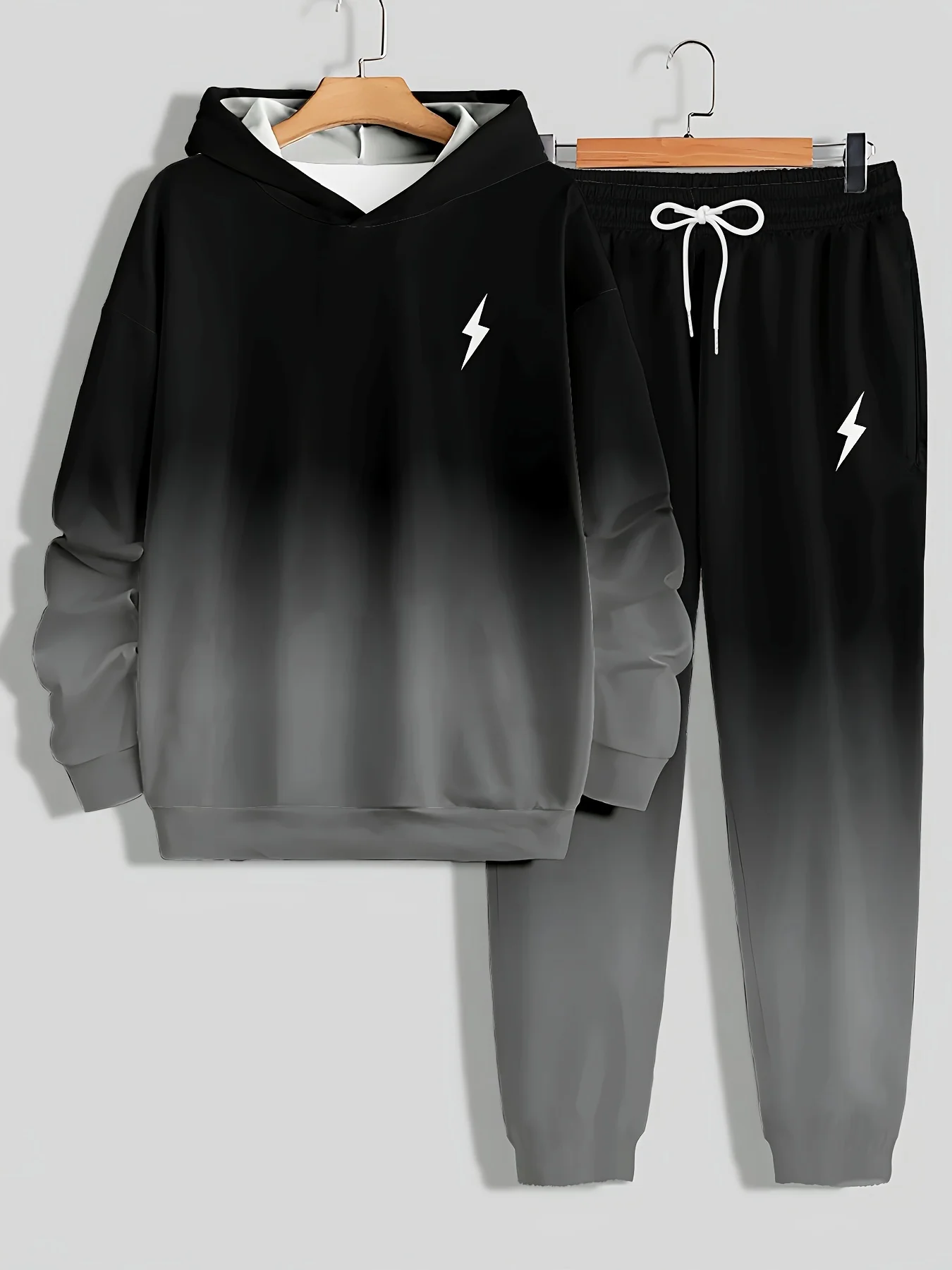 

2025-26 Autumn/Winter New Y2K Sports Set Hoodie Lightning Printed Men's Fashion Oversized Comfortable Daily Street Two Piece Set