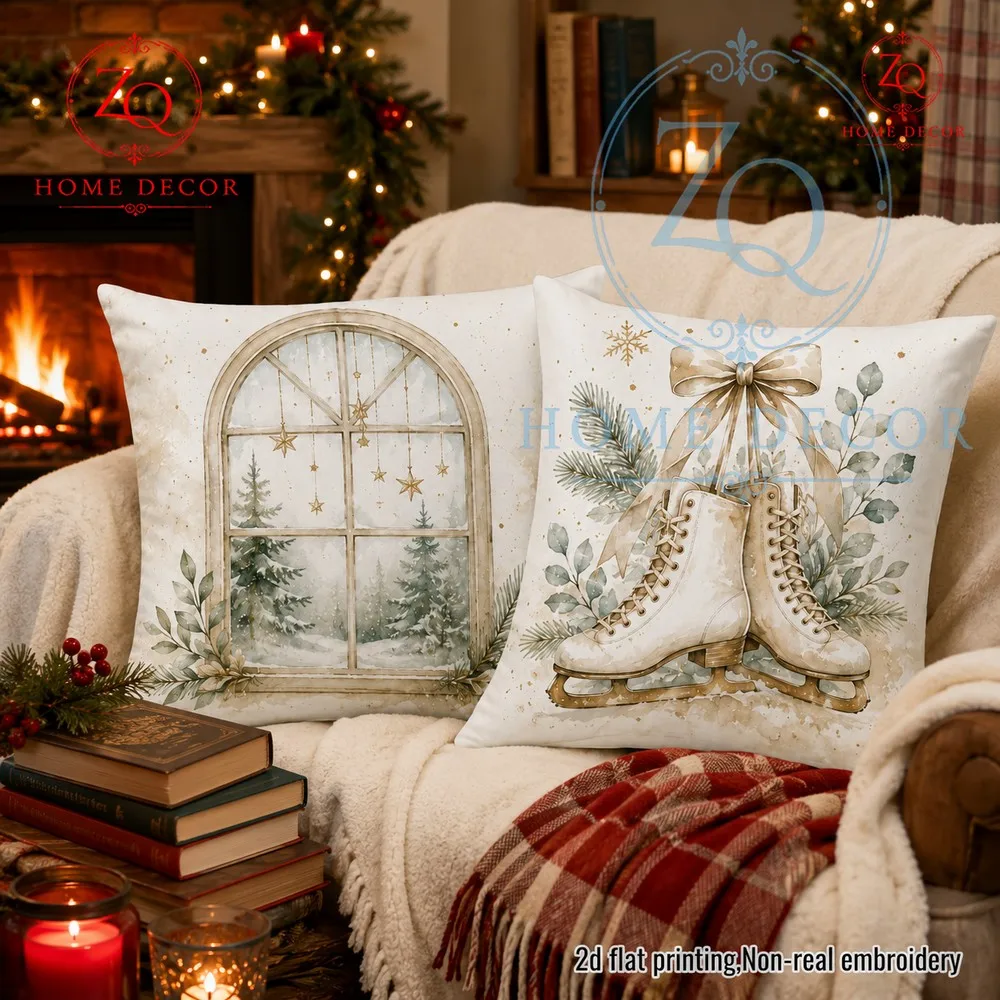 Retro roller ske bow print throw pillowcase American Christmas style cushion cover living room sa decorion throw pillowcase