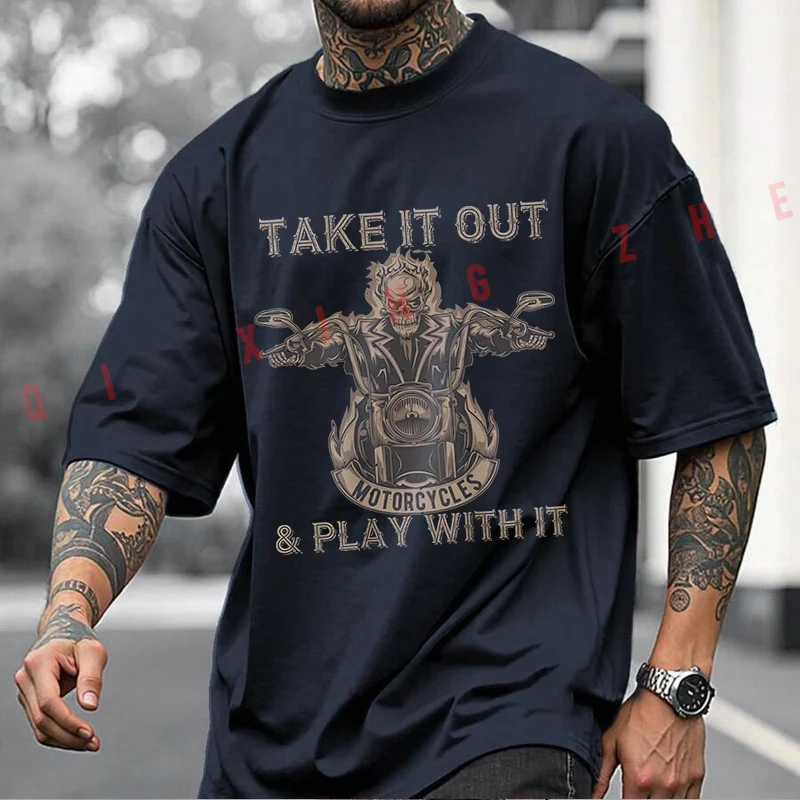 Biker Skeleton Motorcycle Rider Motorcycle T-shirt Men And Women Cotton Casual Tshirt Short-sleeve O-neck Tops