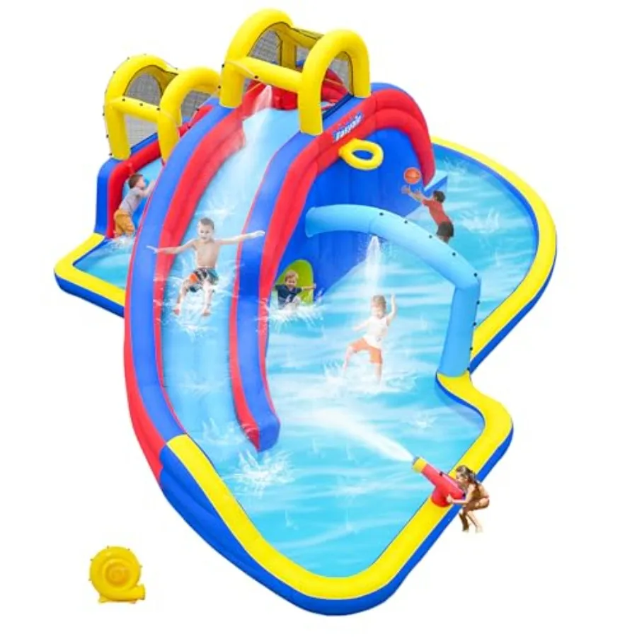 Backyard Backyard inflatable water slide bounce house with climbing walls, dual slides, splash pools, basketball hoop, water gun, 216x19 - Aliexpress Deal