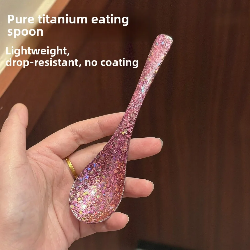 Pure Titanium Long Handle Soup Spoon Outdoor Dining High End Meal Portable Cutlery Ice Flower Design Home Use Soup Spoon