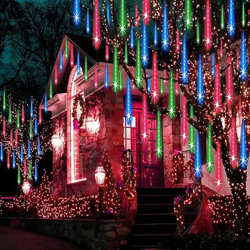 30 سنتيمتر 8 أنابيب الشمسية النيزك دش أضواء في الهواء الطلق إضاءة مقاومة للماء مصابيح حديقة معلقة إضاءة ديكورية لعيد الميلاد السنة الجديدة #6