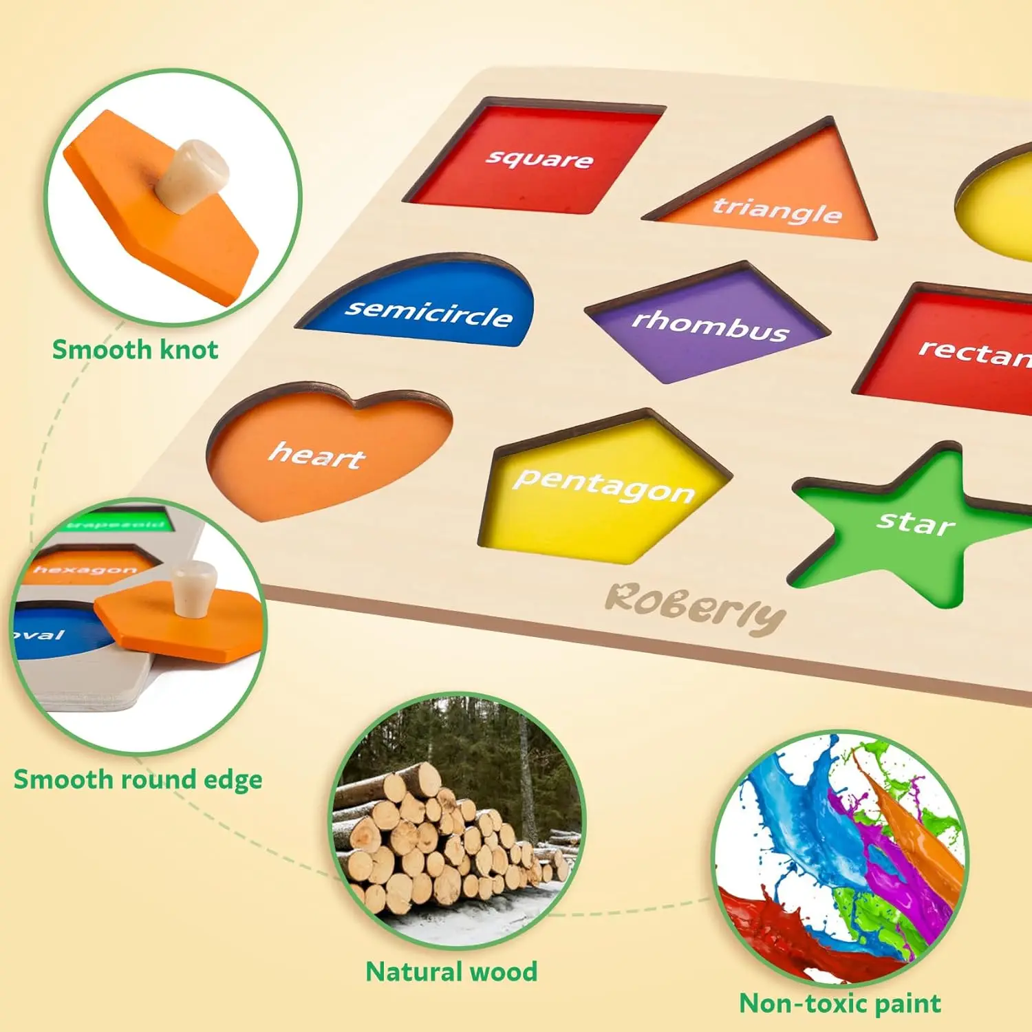 รูปร่างปริศนาไม้สำหรับเด็กวัยหัดเดิน 1-3,ของเล่นมอนเตสซอรี่ Peg Puzzle เรขาคณิตกระดานจับคู่สีสำหรับเด็กผู้หญิงเด็กชาย 12-18-24 เดือน