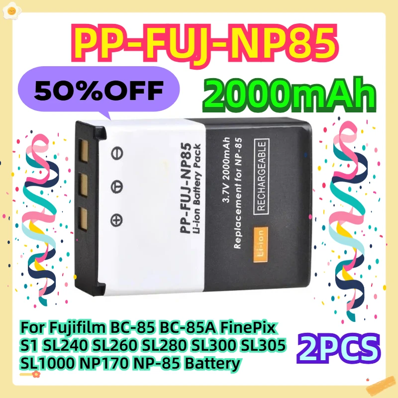 

For Fujifilm BC-85 BC-85A FinePix S1 SL240 SL260 SL280 SL300 SL305 SL1000 NP170 NP-85 Battery 2000mAh 2pcs