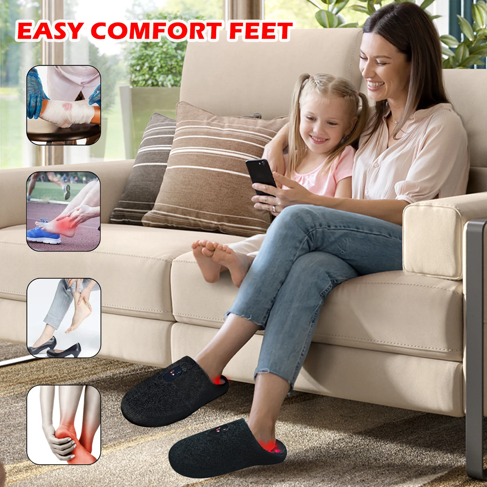 NEW 2026 2025 New Pulsed Red Light and Near Infrared Light Therapy Slippers Relieve Arch Pain
