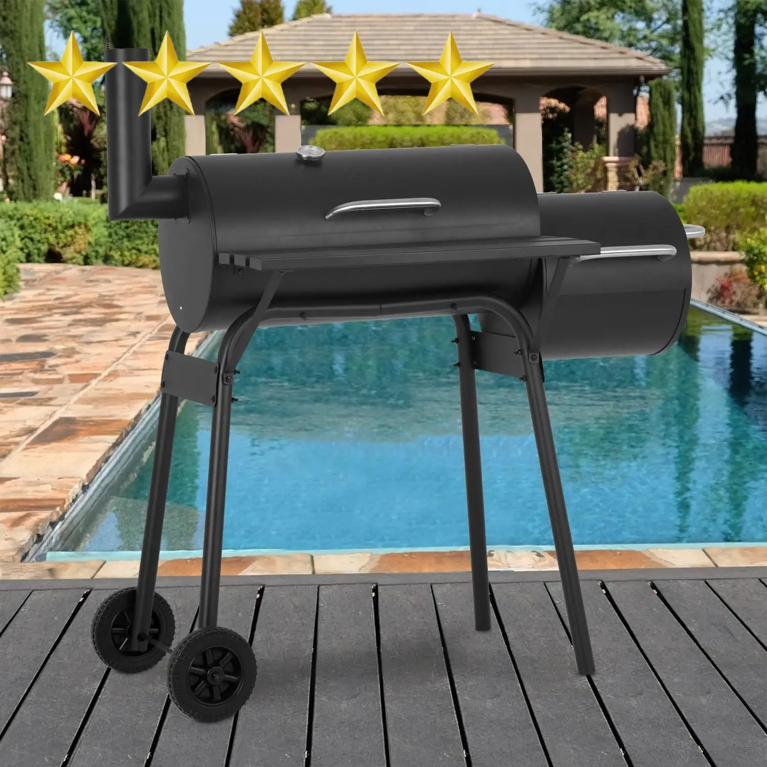 

43-inch Charcoal Outdoor BBQ Grill-Portable Camping Grill for 6-10 People Offset Smoker Braised Roast Patio and Backyard