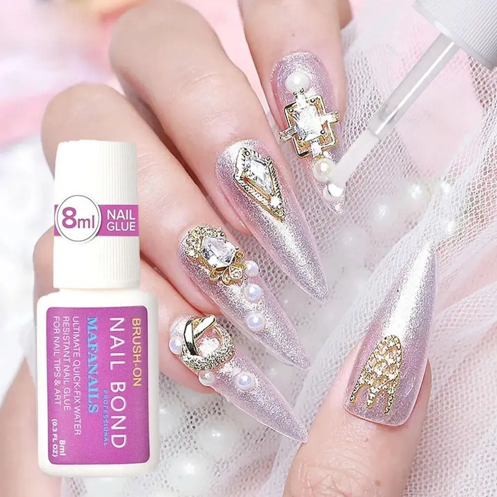 

8ml Fast-dry Nail Glue Super Strong Adhesive False Nail Glue With Brush Acrylic Nail Tips Rhinestones Sticky Nail Art Glue