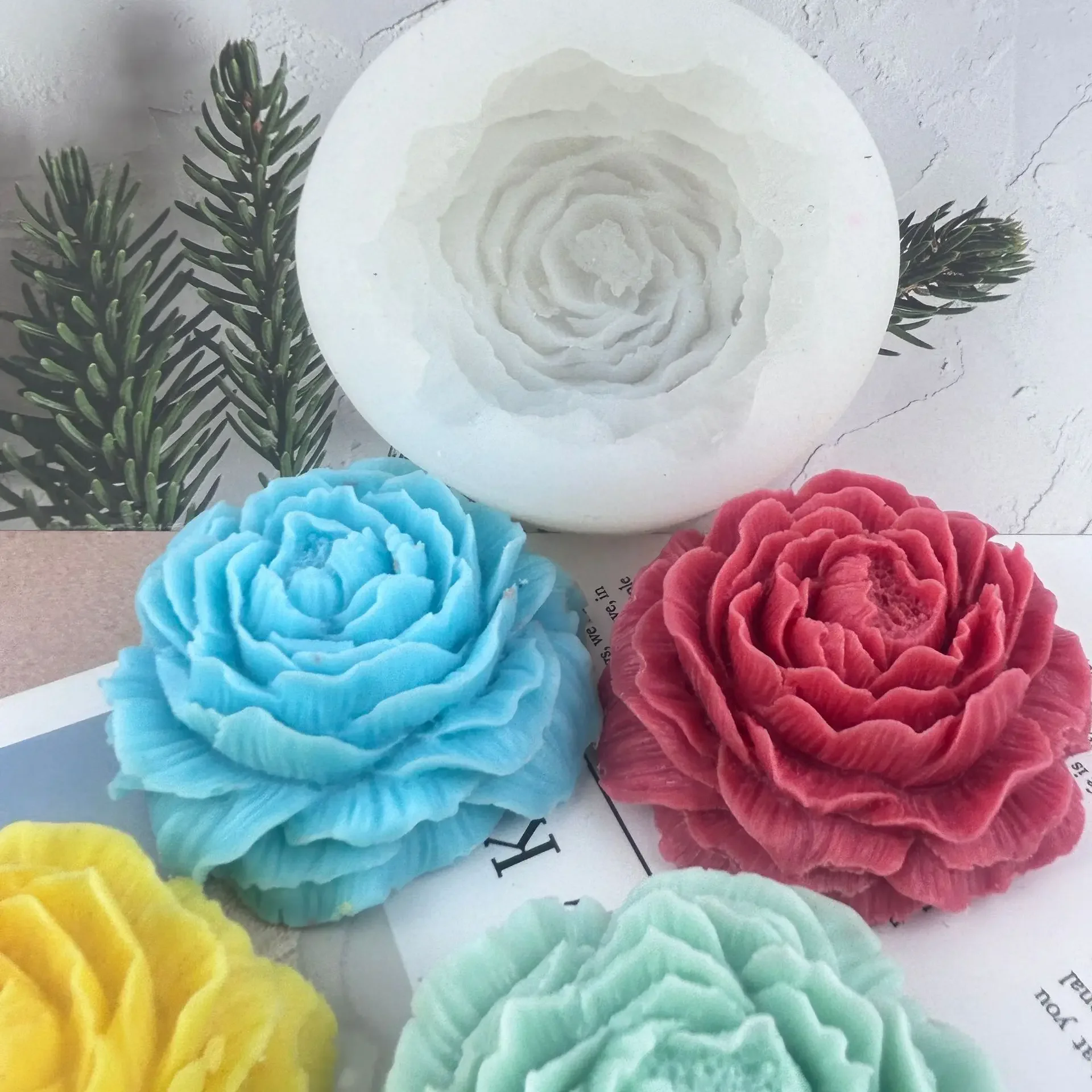 3D Peony Silicone Candle Mold DIY Handmade Flower Aromatherapy Plaster Resin Soap Making Supplies Cake Baking Mold Home Decor