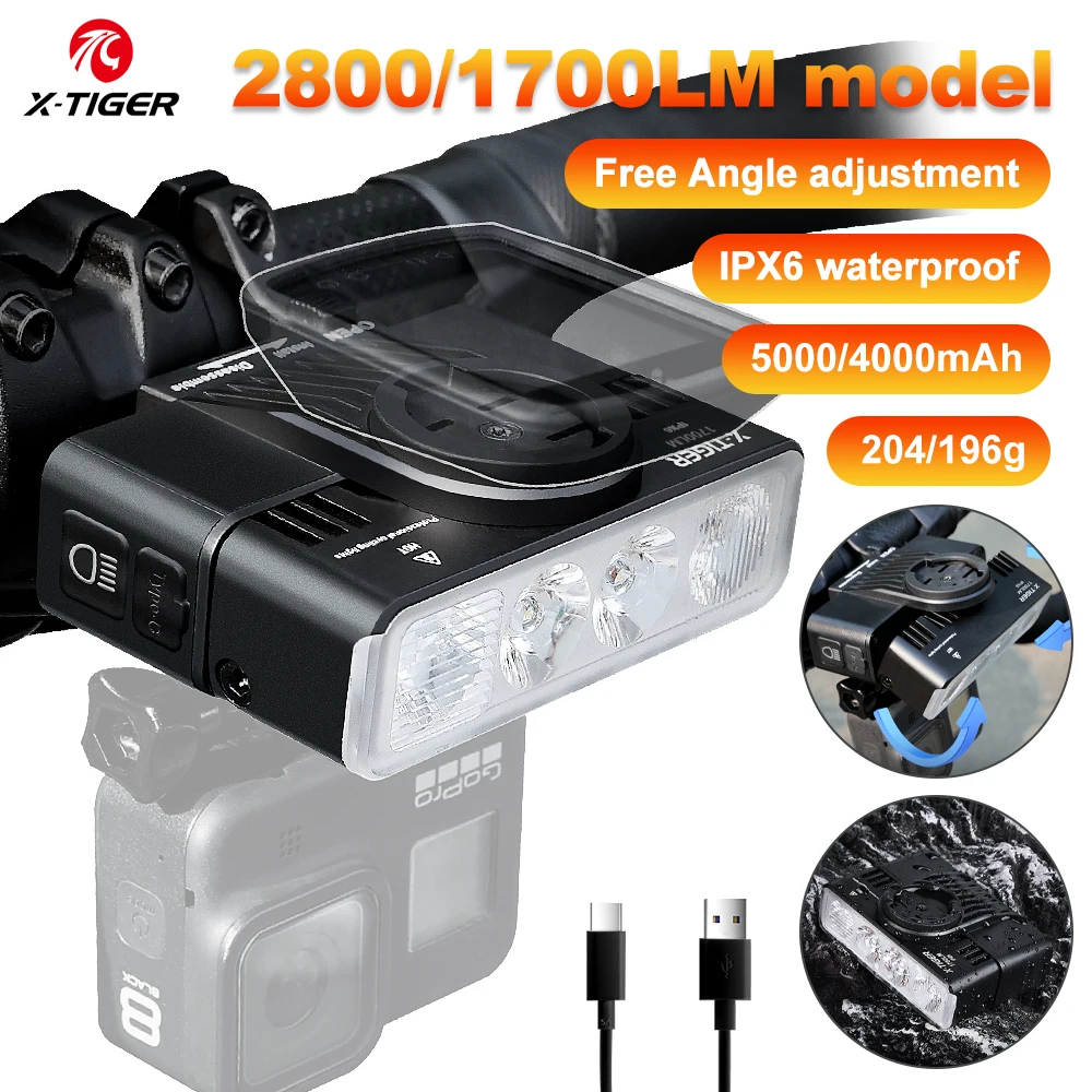 

X-TIGER Road bike headlight TYPE-C charging port 5000 mAh IPX6 waterproof With code meter holder Outdoor light Bicycle lights