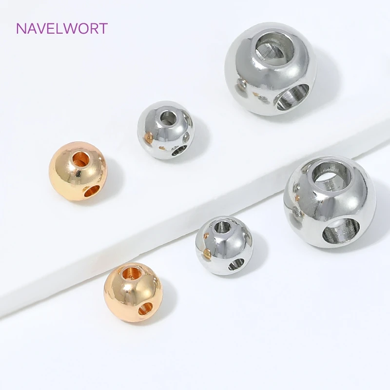 KC Gold Plated 4 Holes Round Spacer Beads For Jewelry Making,Beads Separators,Brass Loose Beads,DIY Beading Making Findings view 4