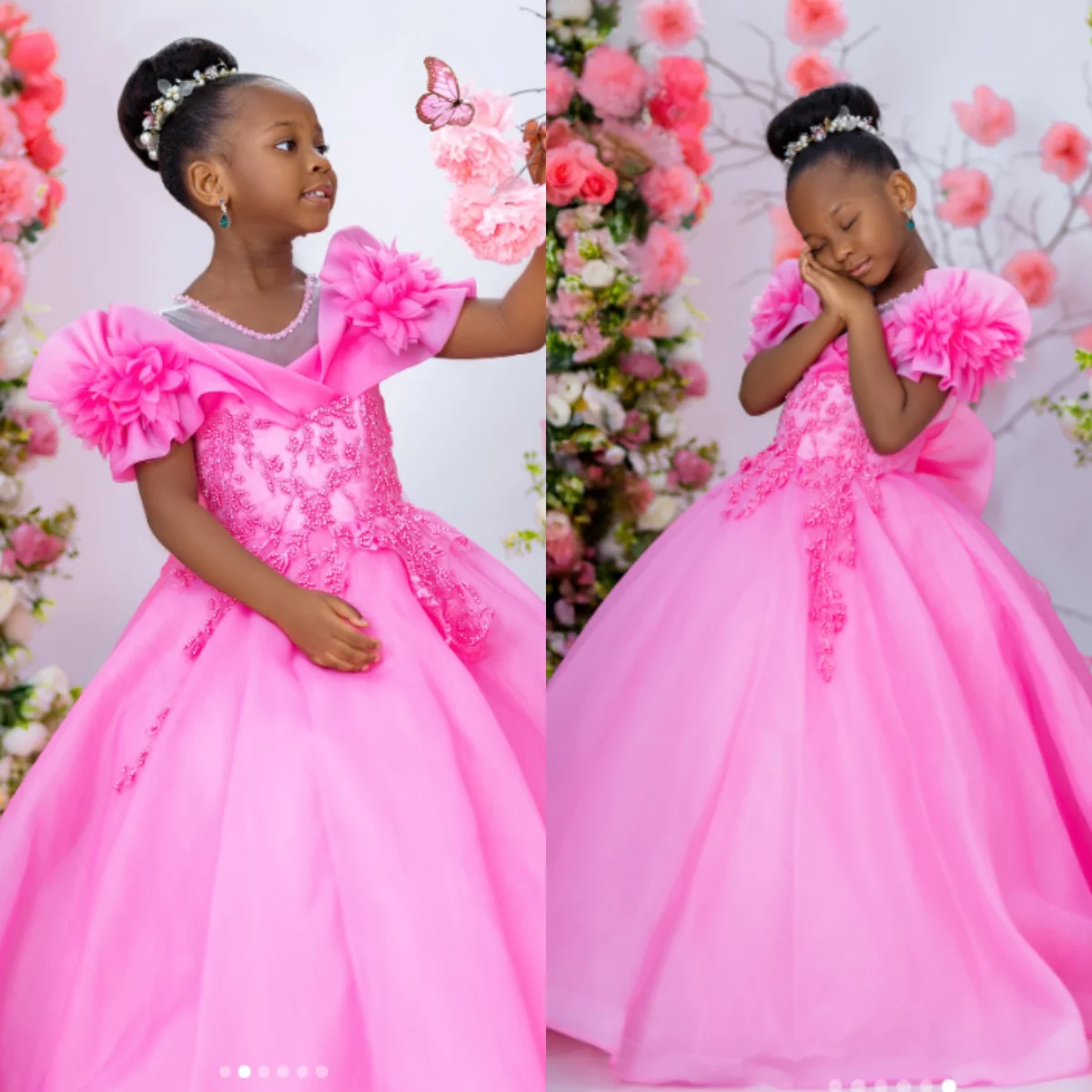 

Pink Flower Girl's Dresses For Wedding Customized Princess Kids Children Baby Birthday Party Gowns First Communion Dress