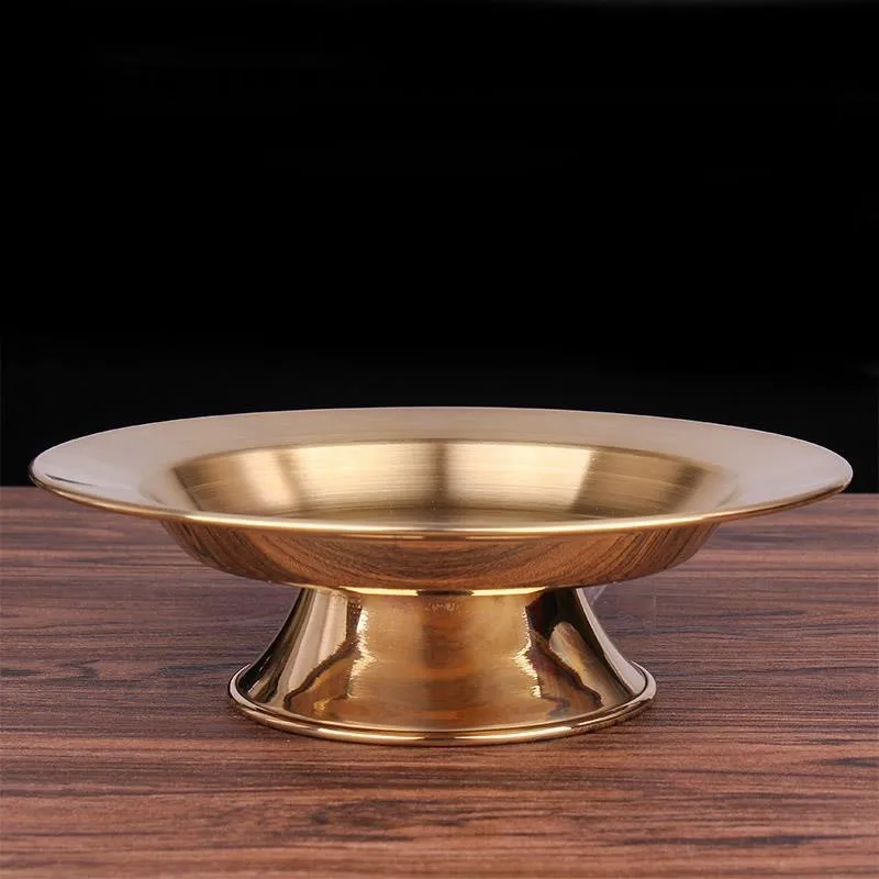 

Buddhism Copper Fruit Dish Auspicious Polishing Tibetan Brass Tribute Plate Buddhist Worship Tray Desktop Home Gift Decorative