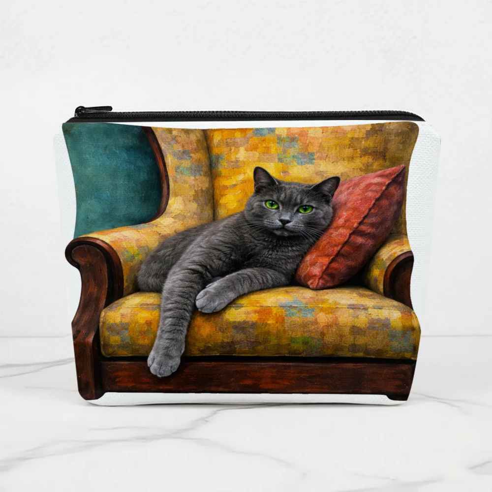 Cat On Couch With Pillow Makeup Bags for Girls Cosmetic Pouch Toiletry Bag Pencil Case Travel Storage