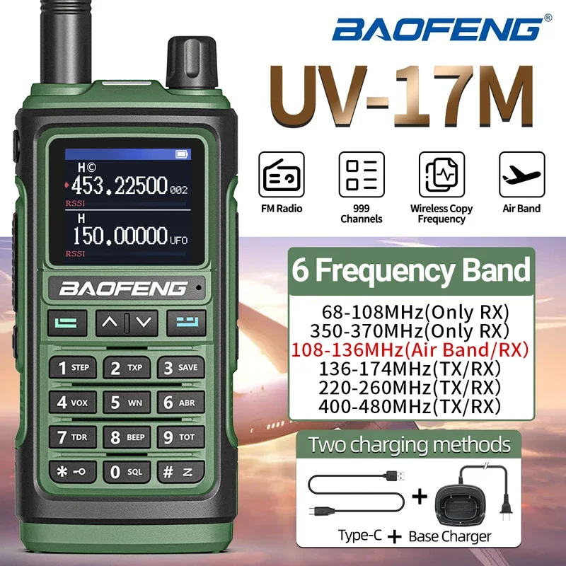 Baofeng-walkie-talkie de UV-17M, radio de caza de largo alcance, frecuencia de copia inalámbrica, FM/AM, UV-5R, 17 Pro