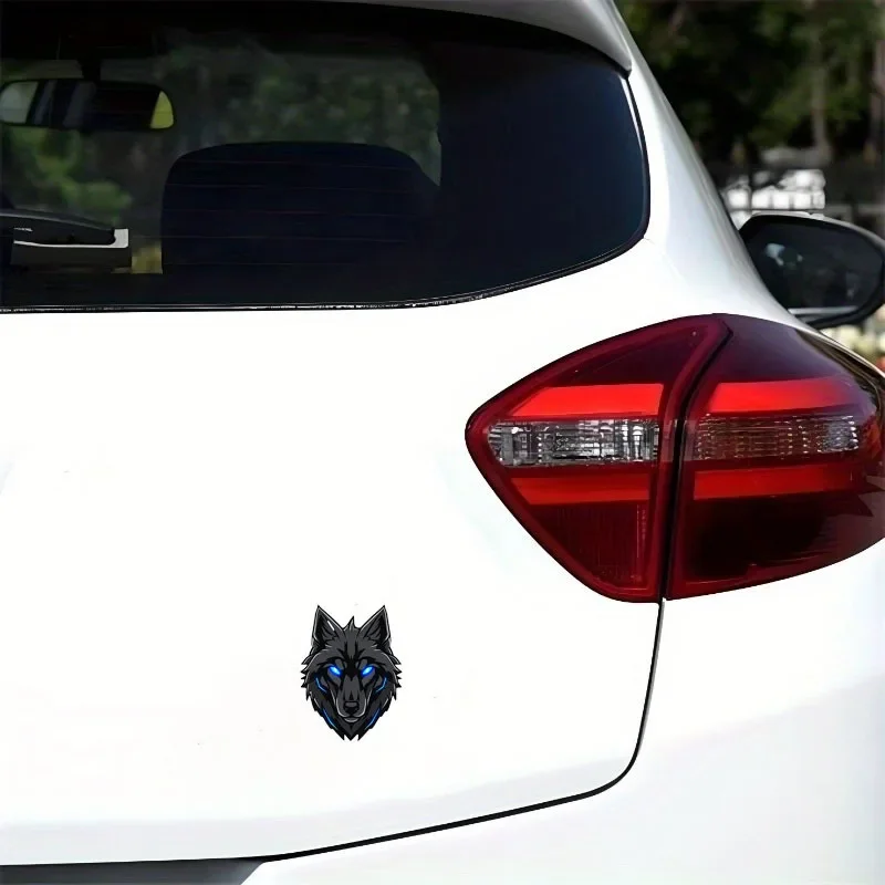 1PC Neon Blue-Eyed Wolf Decal - Edgy Waterproof Vinyl for Laptops, Cars & Gadgets - Ideal for Wildlife & Cyber Style Lovers