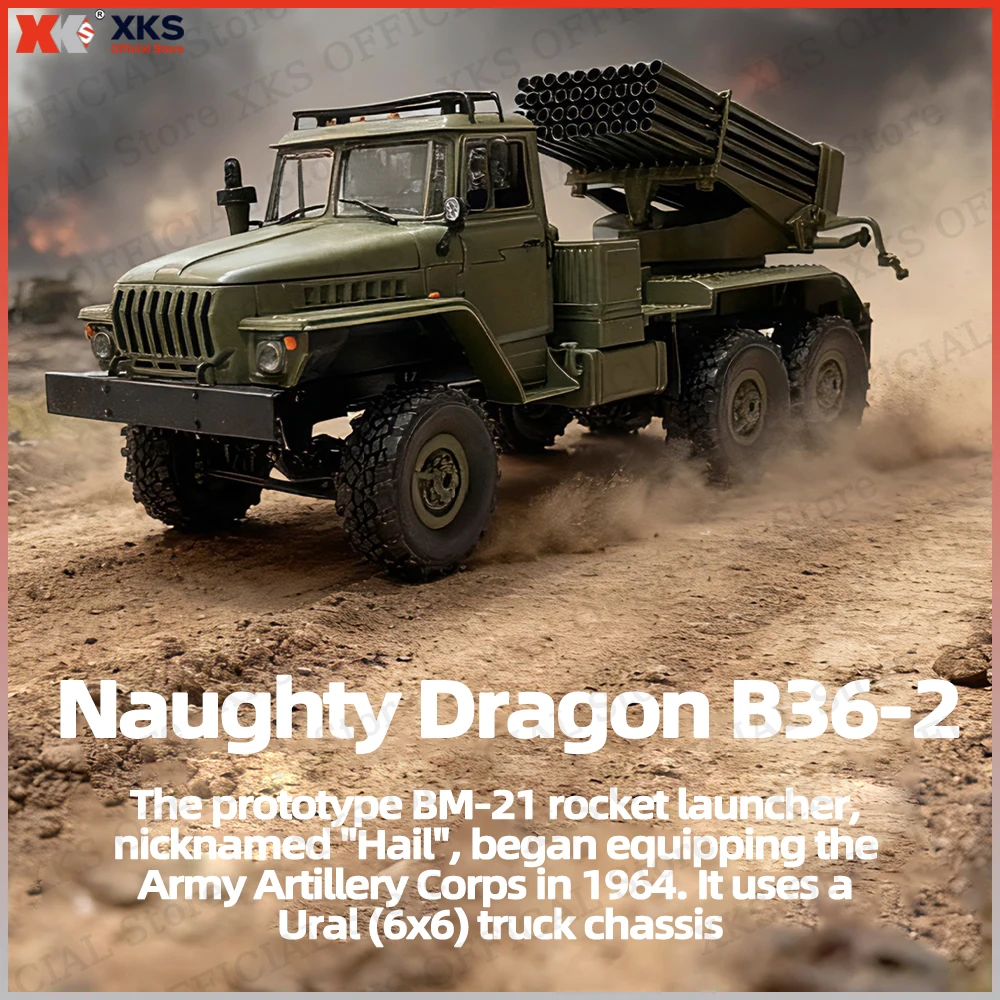 XKS WPL B36-2 1/16 6WD Electric RC Rock Climbing Car 2.4G Remote Control with Rocket Launcher Toy Gift for Boys & Adult