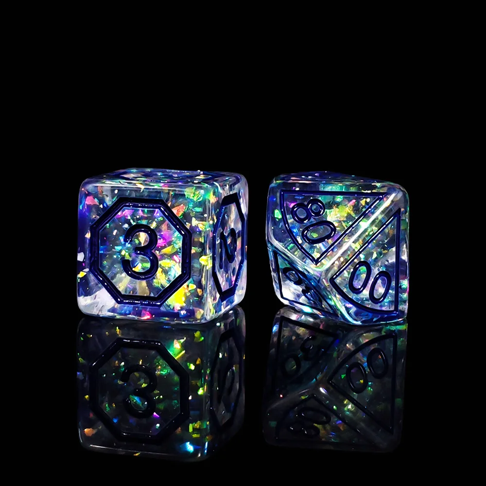 DND Custom Blue Magic Stone Transparent Resin Material Dice Set Unique Polyhedral Design for DND Role Playing Game