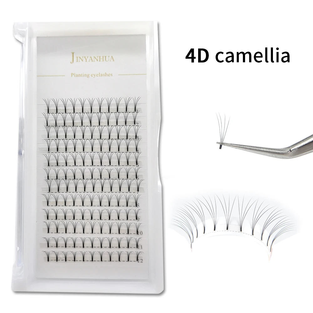 JINYANHUA 4D 5D 12Rows Premade Russian Volume Fans Camellia Eyelashes Mink Premium Lash Pre Made Individual Eyelash Extensions