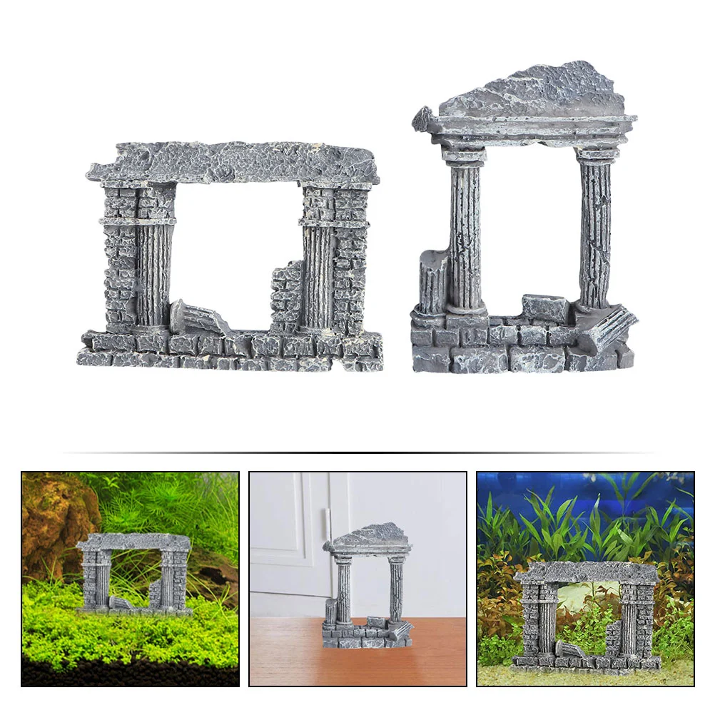 4 Pcs Micro Landscape Roman Column Mini Garden Decor Moss Tank Resin Aquarium Decorations