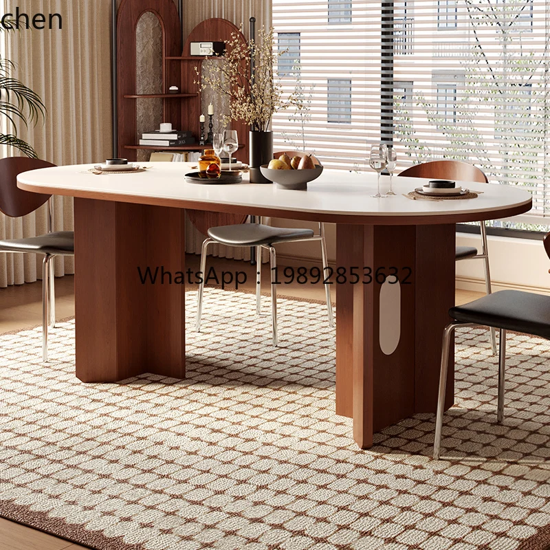 

CB1 retro style small apartment oval folding modern simple household retractable dining table against the wall
