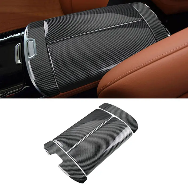 For Mercedes Benz S Class W223 2021 ABS Carbon Fiber Texture Car Interior Center Console Stowing Tidying Armrest Box Cover Trim