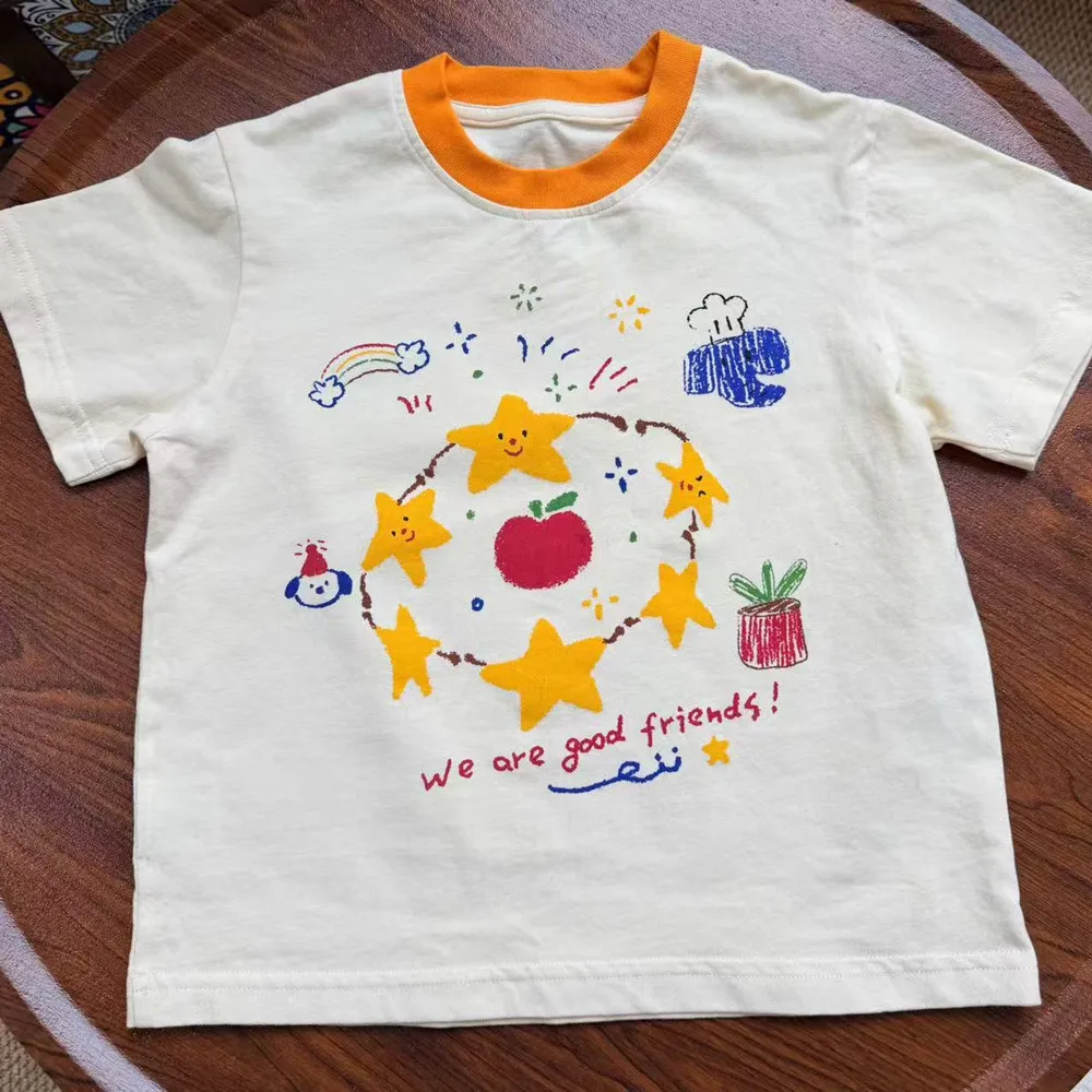 

summer kids clothes baby girls tops boys tees Cartoon star pattern printed T-shirt Boys' and girls' summer short-sleeved T-shirt