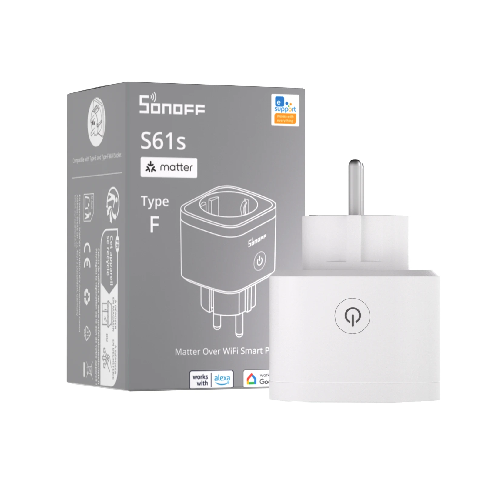 SONOFF S61STPF Matter Over WiFi Smart Plug S61s TPF Intelligente Steckdose Energieüberwachung Stromverbrauchsmonitor Matter-kompatibel