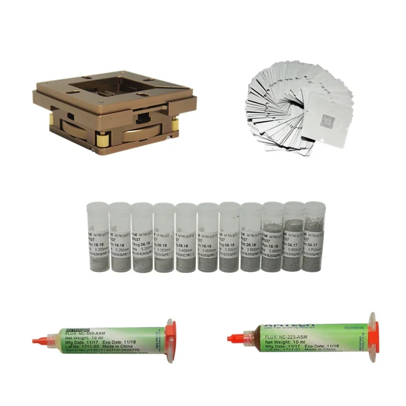 BGA Repair Kit 80mm 90mm Reballing Station with 33pcs Universal Stencil for Game Console 25k Solder Balls Flux for Rework Repair