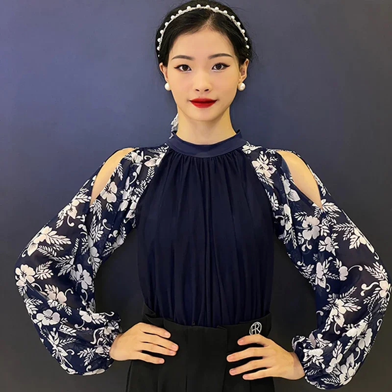 

New Ballroom Dance Tops Women Fairy Flower Bodysuit Adult Latin Dance Clothes Rumba Performance Clothing Club Dancewear DNV19179
