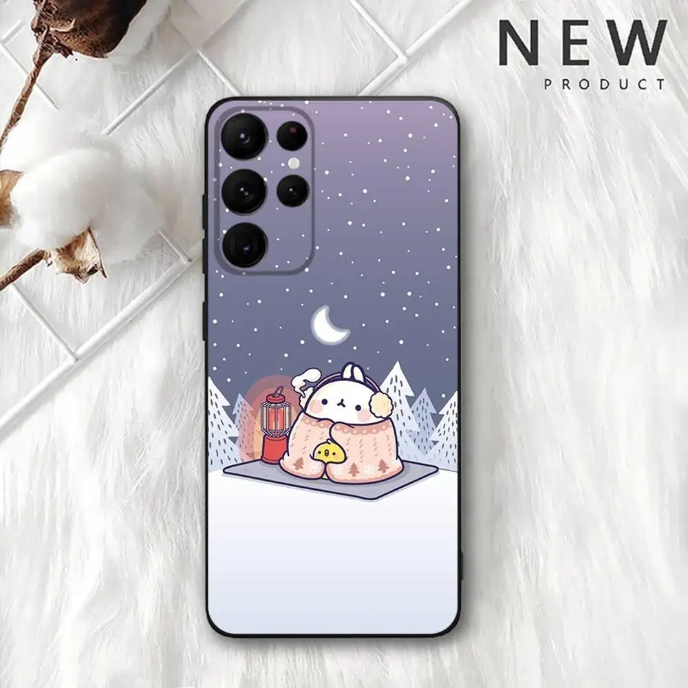 Funda de teléfono M-Molangs de dibujos animados para Samsung S 25,24,23,22,30,21,10,9,Ultra,Plus,Lite,FE,4,5G, funda blanda negra