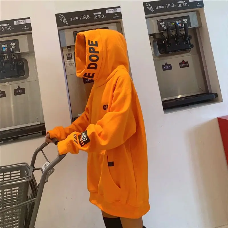 K Pop Clothes New Y2k Sweatshirt Hoodie High Collar Harajuku Punk Loose Orange Long Sleeve Hooded Sweatshirt Women Streetwear