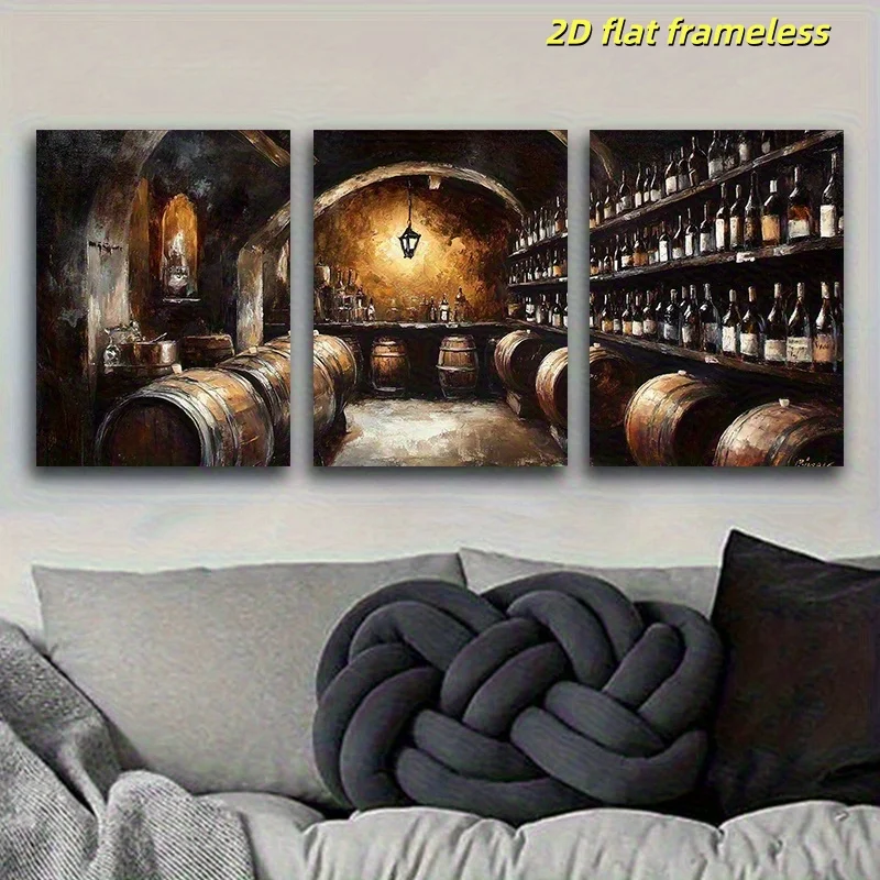 3 pieces of wine cellar art canvas posters, perfect for wall decoration in offices, bathrooms, living rooms, bedrooms, cafes, re