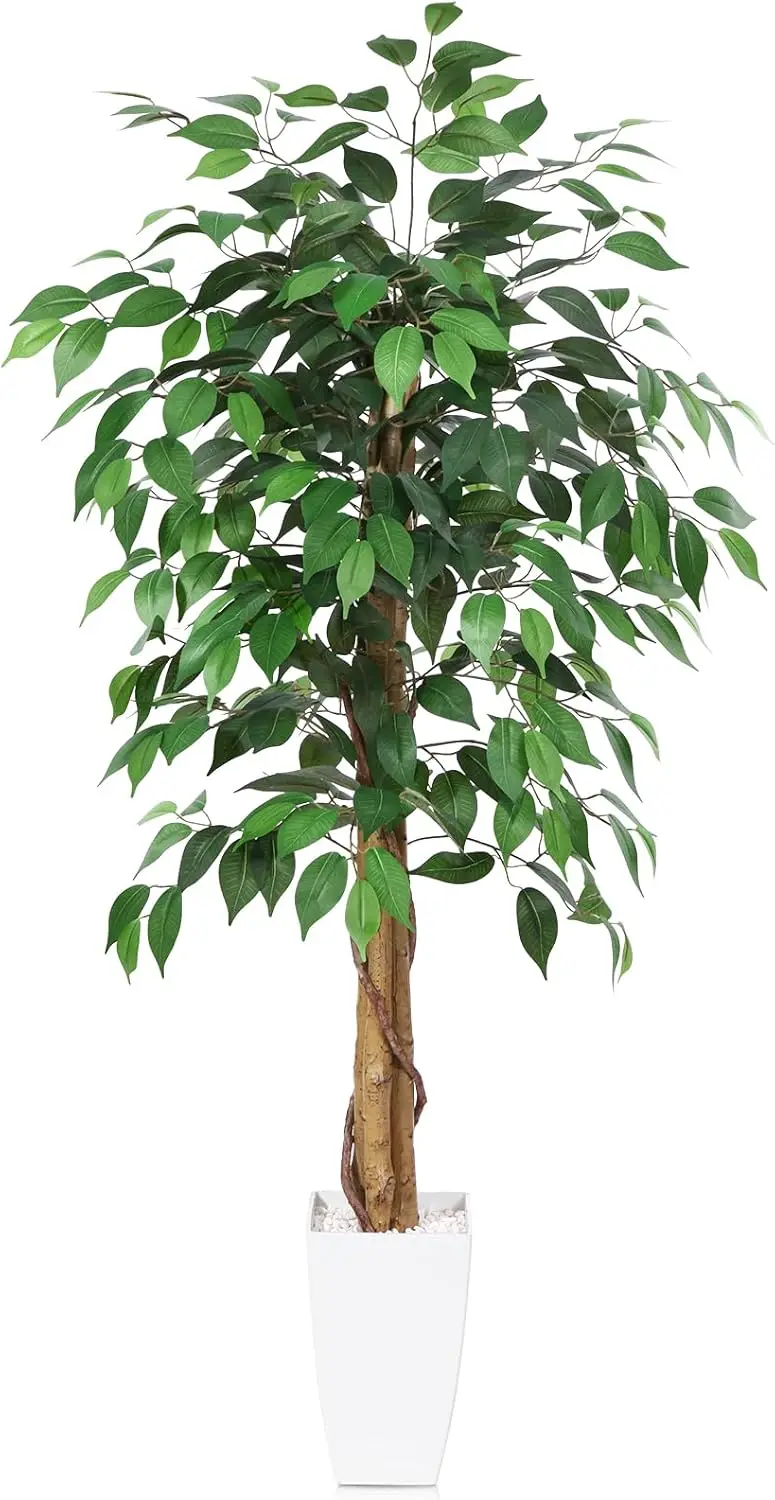 

Artificial Ficus Tree 4Ft Tall Faux Silk Plant With White Taper Planter Fake Greenery Potted Plant For Home Office Decor Indoor