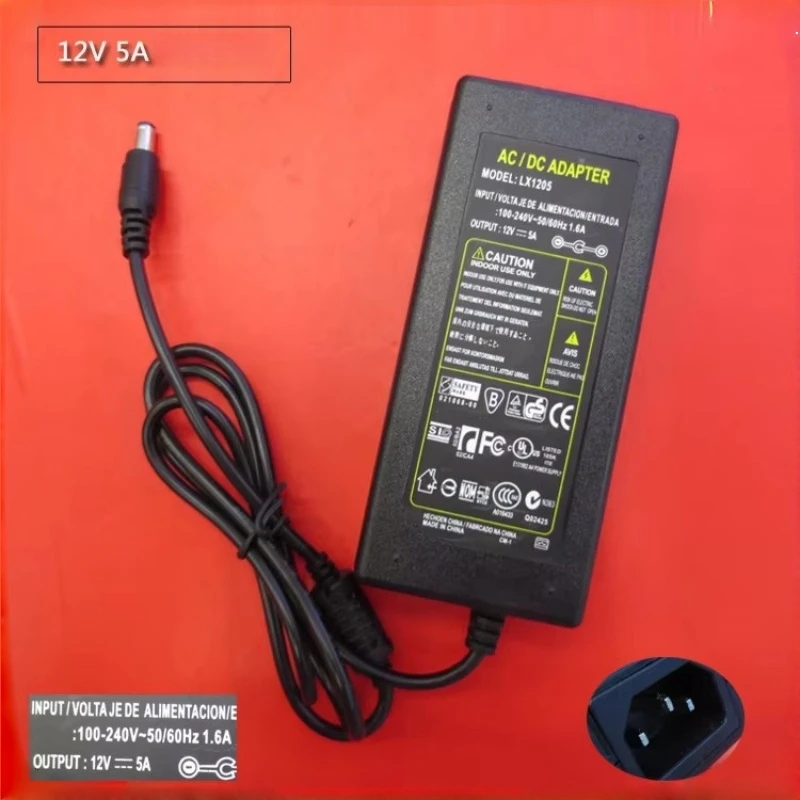 LX1205 12V 5A 12V5A 60W LED Strip Power Adapter AC 110-240V 5.5*2.5-2.1 DC LED Power Supply Adapter Drive for RGB LED 5050 3528