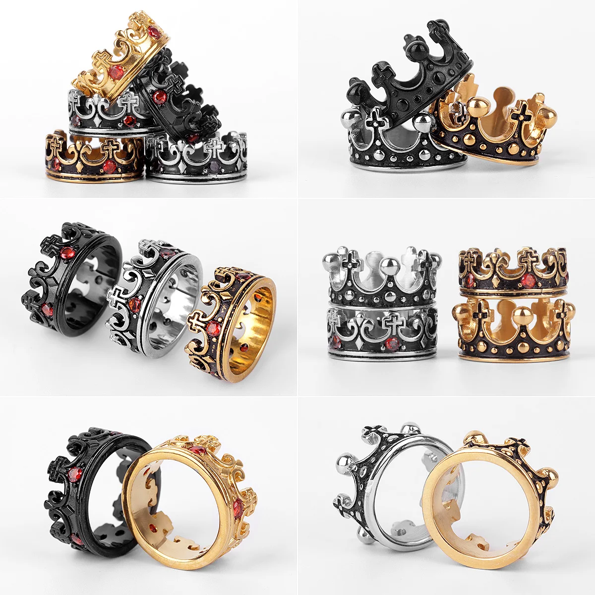 Stainless Steel Royal Crown Luxury Rhinestone Man Rings Creativity Simple Punk for Male Boyfriend Fashion Jewelry Gift Wholesale