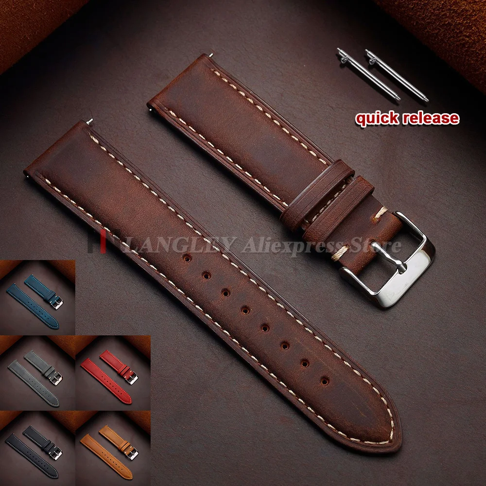 Quick Release Watch Band for Men Women Cowhide Watch Strap Replacement Belt 14mm 16mm 18mm 20mm 22mm 24mm Vintage Brown Straps