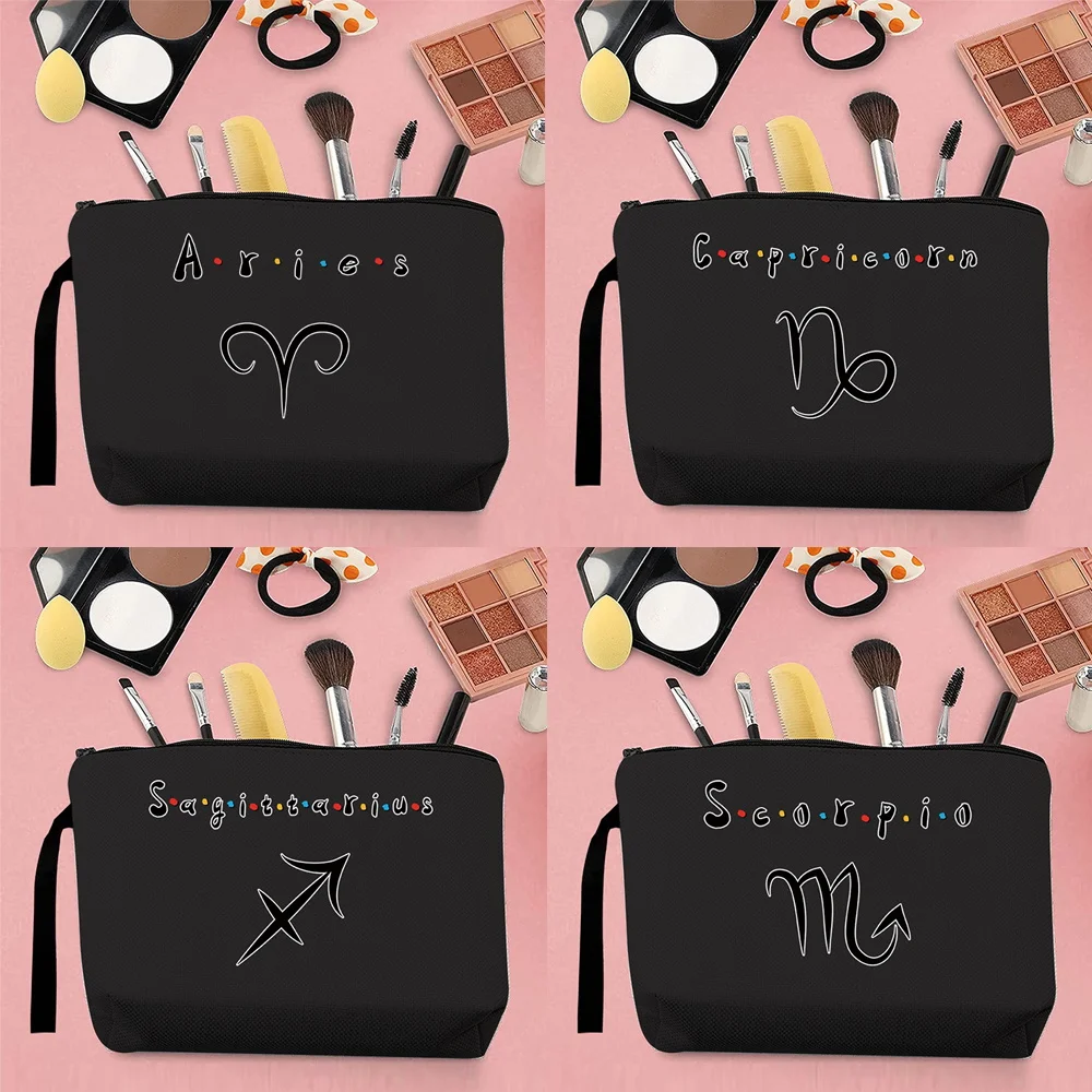 

Classic Woman Makeup Brush Storage Bag Coin Purse Canvas Clutch Constellation Pattern Printing Portable Kawaii Storage Black