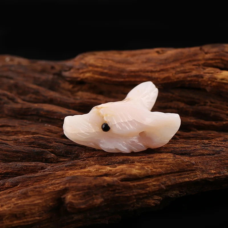 Natural Stone Pink Opal Wolf Head Pendant Bead,Handcarved Animal Pendant DIY Jewelry Necklace Accessories 26x18x11mm 5g