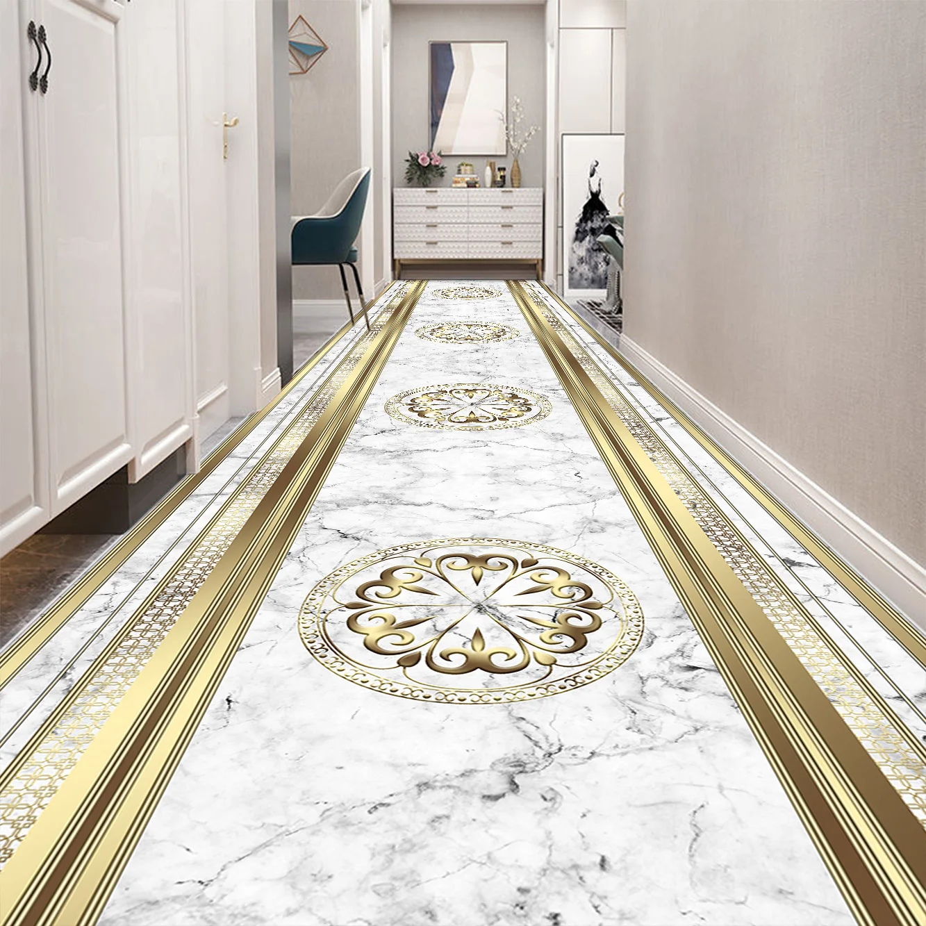 Luxury Golden Long Corridor Carpet Non-slip Washable Hall Runner Carpets  Stairway Hallway Stairs Decor Rug Washable Floor Mat