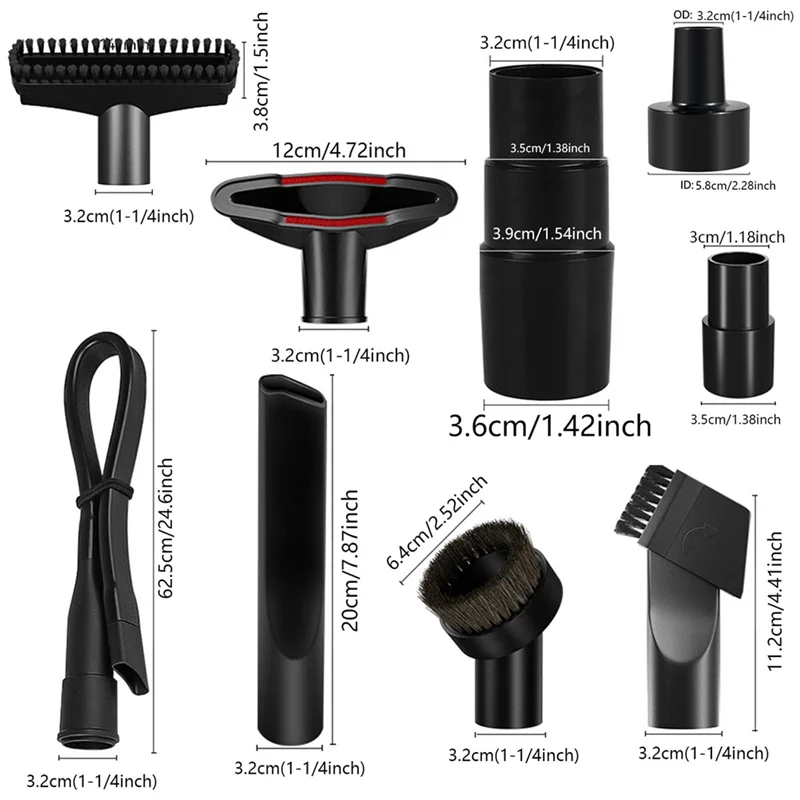 UNCL Universal Vacuum Attachments Kit Accessories - Includes Horse Hair Vacuum Brush, Hose Adapters For 2 1/2In To 1 1/4In