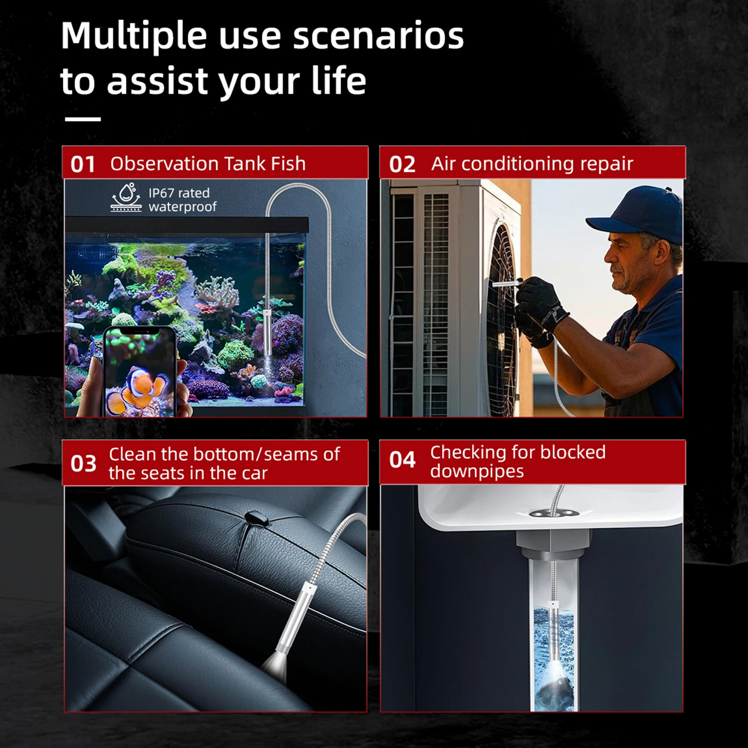 8 مللي متر 1080P فيديو أنابيب الصرف الصحي المنظار الصناعي قناة التفتيش كاميرا لنظام أندرويد آيفون Ios أدوات السيارات المعدات #4