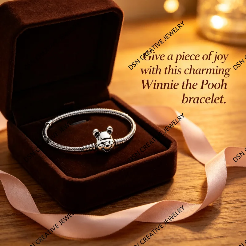 DSN Jewelry Winnie Bear Clasp Charm Bracelet S925 Sterling Silver Snake Chain For Women Designer Jewelry Luxury Gift view 2