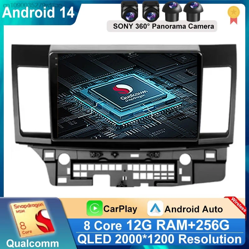 

9-дюймовый автомобильный радиоприемник стерео аудио GPS плеер Carplay Auto Android 13 экран для MITSUBISHI LANCER 9 10 X 2008 2009 2010 2011-2016