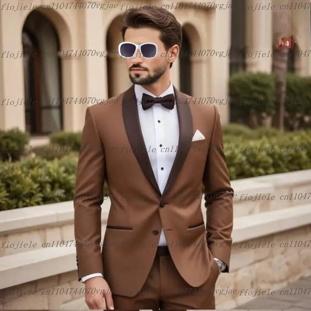 

New Brown Men Suit Formal Wedding Party Groom Groomsman Business Prom Male Tuxedos Customize 2 Piece Set Jacket Pants
