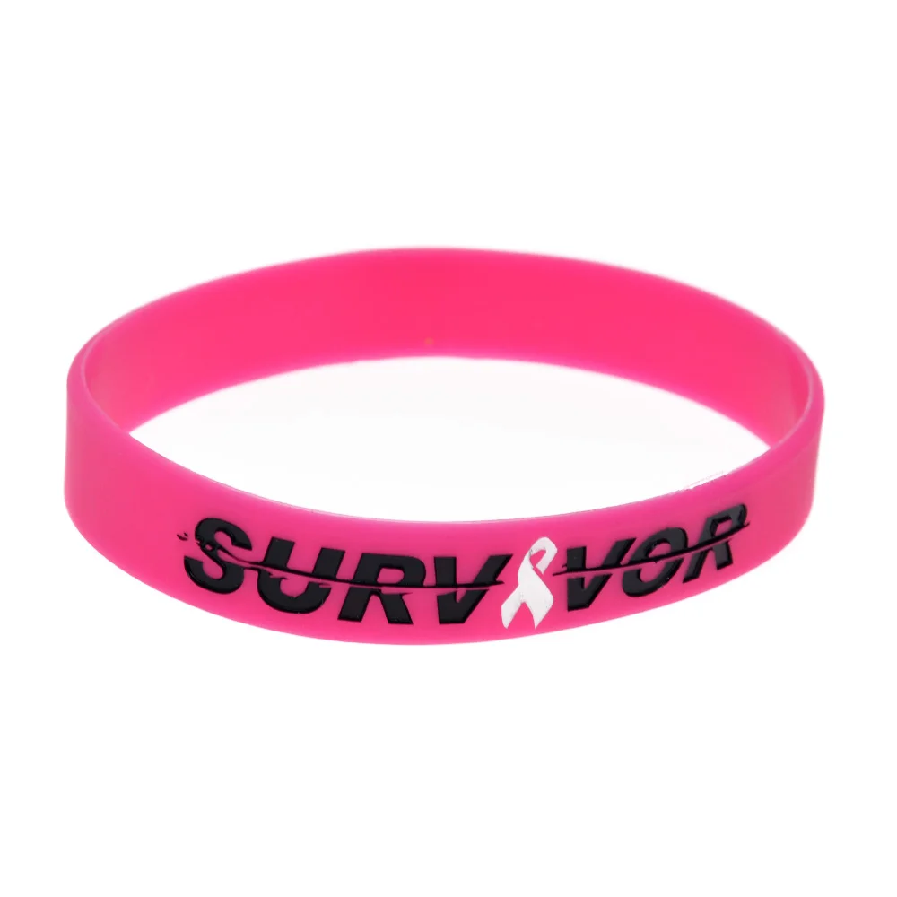 50 Pcs Survivor Silicone Bracelet for Cancer Awareness Rubber Bangle Adult Size Pink